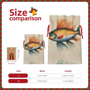 Safflower Flying Fish print Christmas Packing Cloth Bag with Drawstring Reusable Food Storage Bag Decoration bag