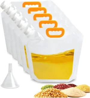Saim Cereal Rice Storage Bag, 5Pcs Airtight Large Capacity Clear Cereal Dry Food Containers Stand Up Grain Sealed Bag with Funnel (2.5L)