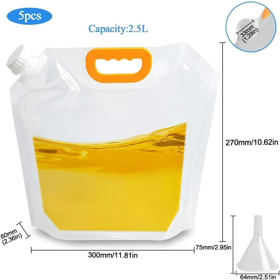Saim Cereal Rice Storage Bag, 5Pcs Airtight Large Capacity Clear Cereal Dry Food Containers Stand Up Grain Sealed Bag with Funnel (2.5L)