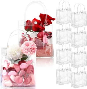 Saintrygo 50 Pcs Clear Plastic Gift Bags with Handles Bulk PVC Wrap Tote Transparent Reusable Goodie Bags for Boutique Wedding Birthday Baby Shower Mother's Day Party Favor(5.9 x 6.3 x 2.8 Inches)
