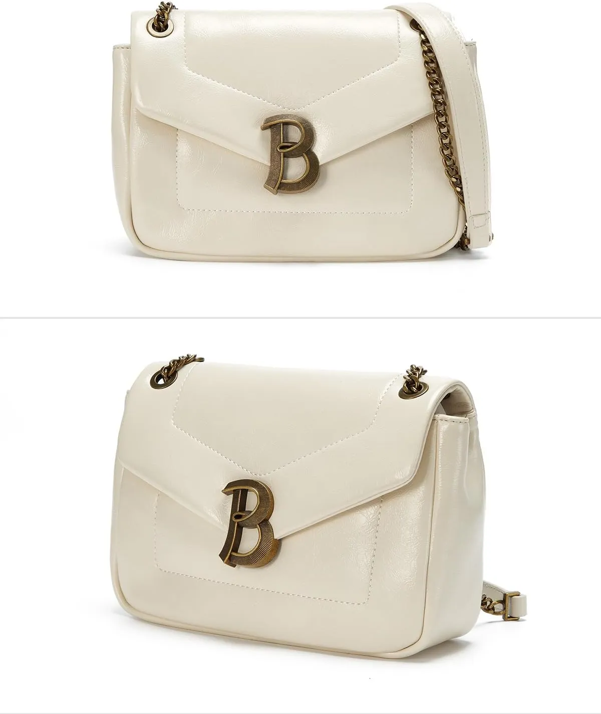 Satchel Bag with Chain Strap, Designer Crossbody Bag with uinique Bronze Metal Logo, Shoulder Bag for Women