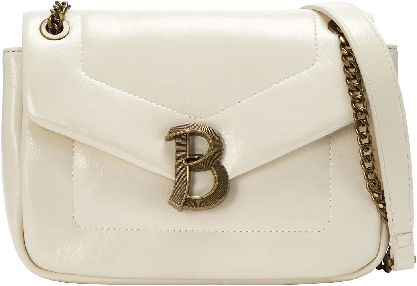 Satchel Bag with Chain Strap, Designer Crossbody Bag with uinique Bronze Metal Logo, Shoulder Bag for Women