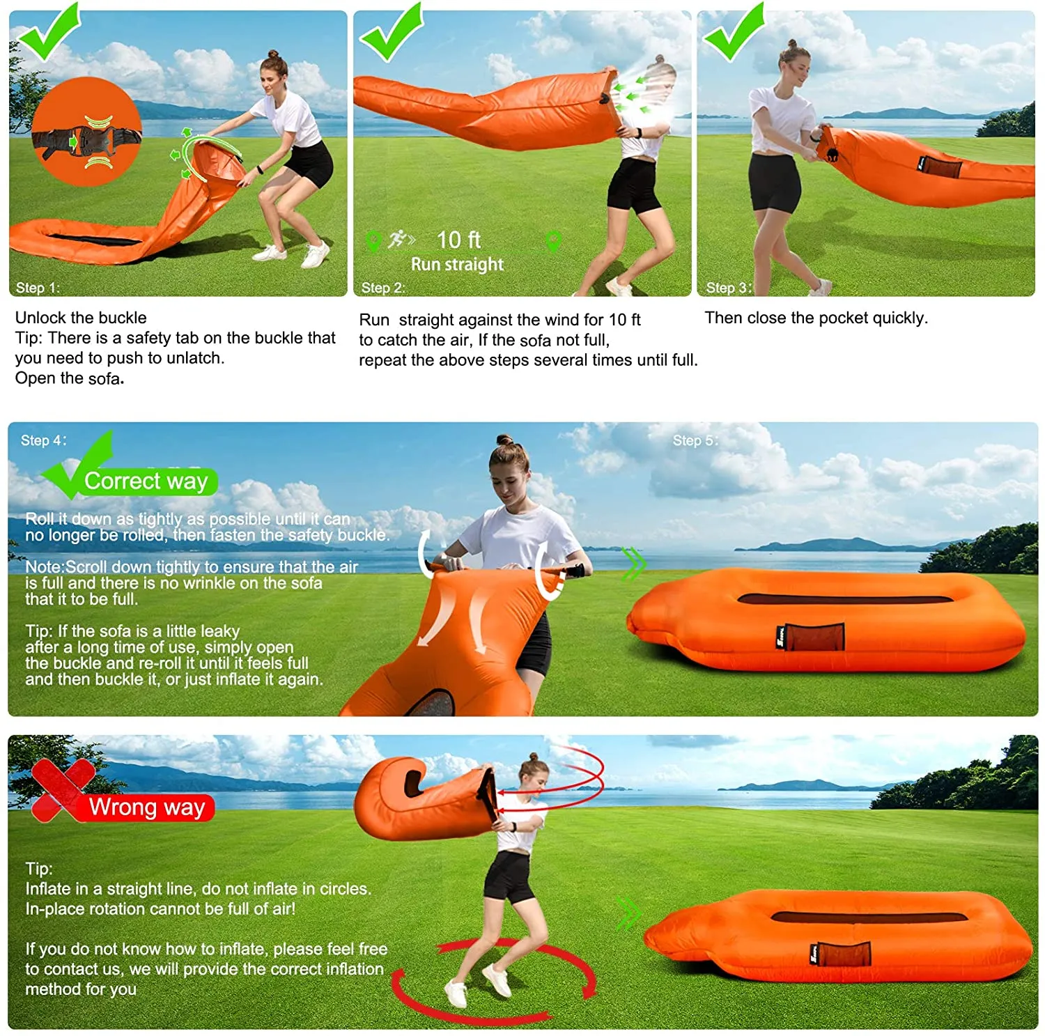 SEGOAL Inflatable Lounger Beach Bed Camping Chair Air Sofa Couch Hammock with Pillow Portable Waterproof Anti-Air Leaking for Camping Hiking Travel Beach Picnic Lakeside, No Pump Required