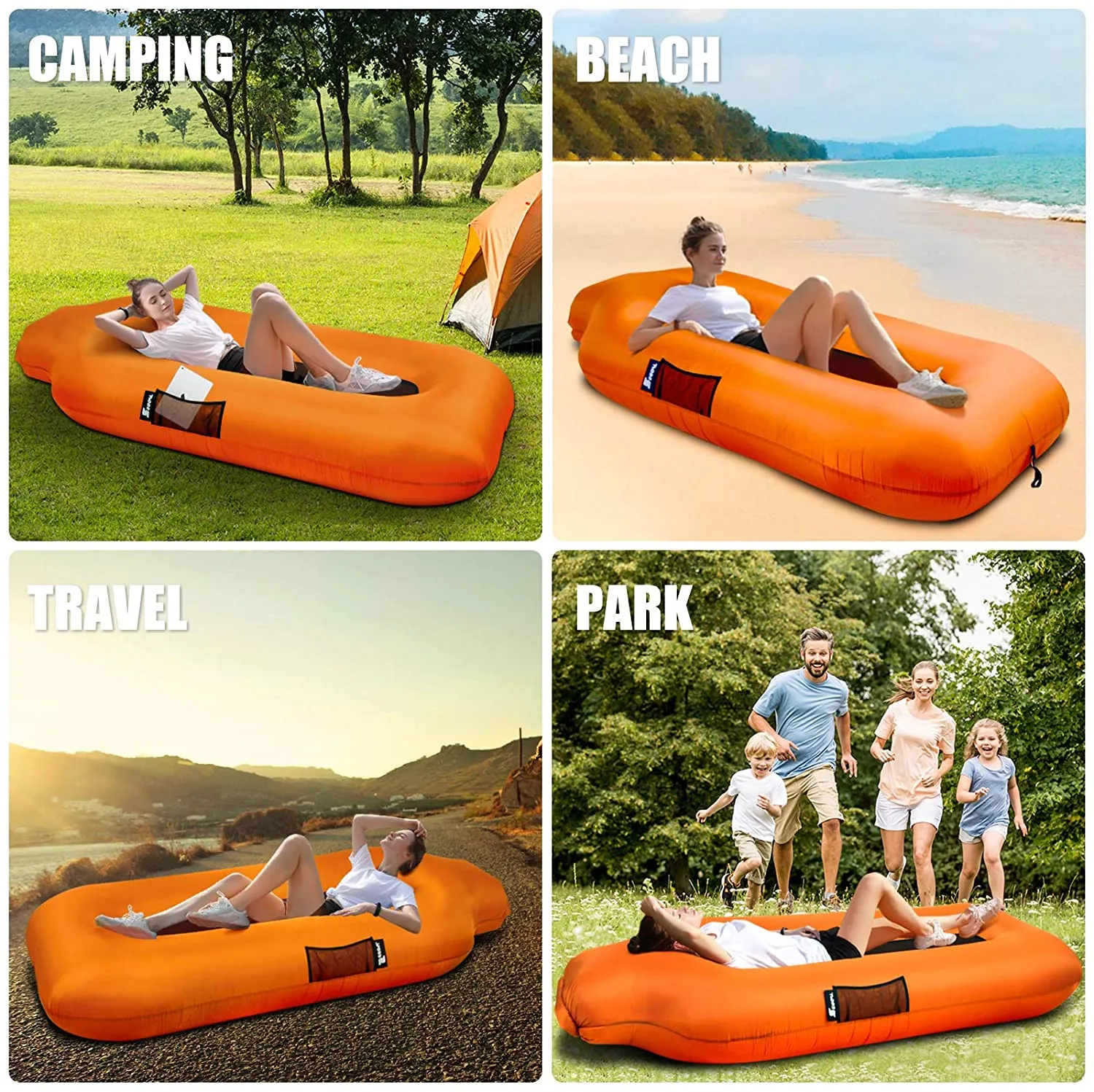 SEGOAL Inflatable Lounger Beach Bed Camping Chair Air Sofa Couch Hammock with Pillow Portable Waterproof Anti-Air Leaking for Camping Hiking Travel Beach Picnic Lakeside, No Pump Required