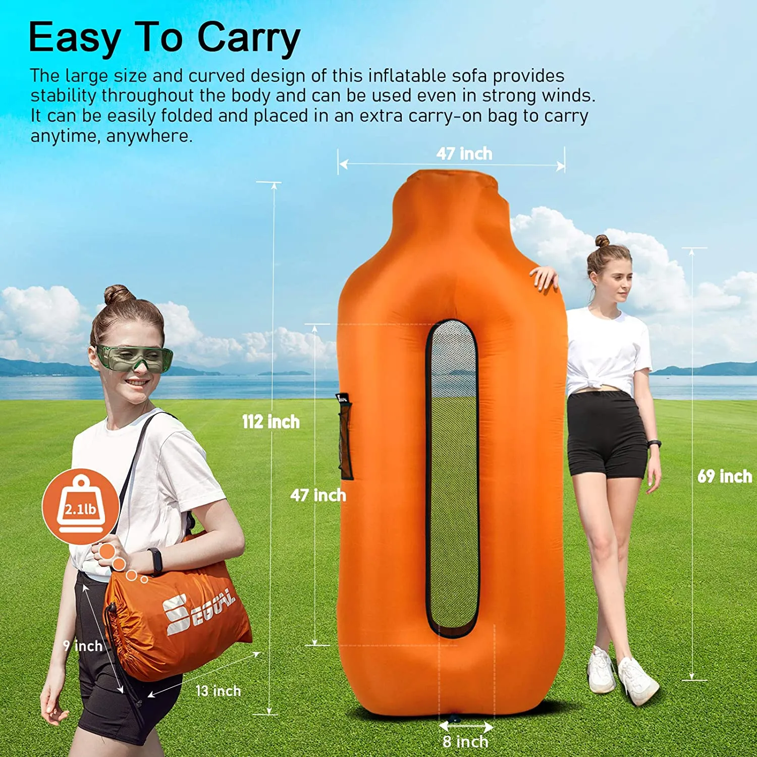 SEGOAL Inflatable Lounger Beach Bed Camping Chair Air Sofa Couch Hammock with Pillow Portable Waterproof Anti-Air Leaking for Camping Hiking Travel Beach Picnic Lakeside, No Pump Required