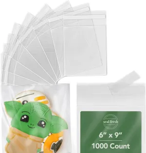 Self Sealing Cellophane Bags - 6" x 9" (1000 Count) - Clear Plastic Resealable Cello Bag - Cellophane Treat Bags, Cookie Bags for Packaging, Candy bags, Cello Bags, Pastry Bags