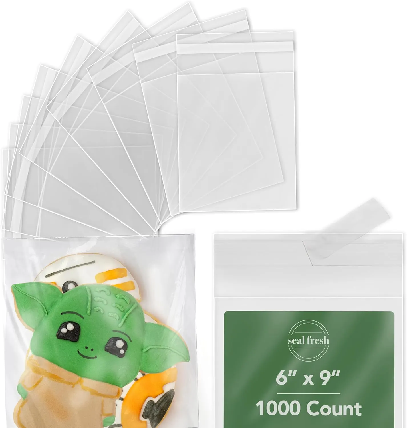 Self Sealing Cellophane Bags - 6" x 9" (1000 Count) - Clear Plastic Resealable Cello Bag - Cellophane Treat Bags, Cookie Bags for Packaging, Candy bags, Cello Bags, Pastry Bags