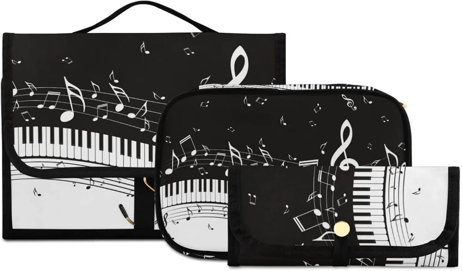 senya Piano Keys Music Note Toiletry Bag Hanging Travel Makeup Bag 3 PCS, Portable Makeup Organizer Cosmetic Bag Clear