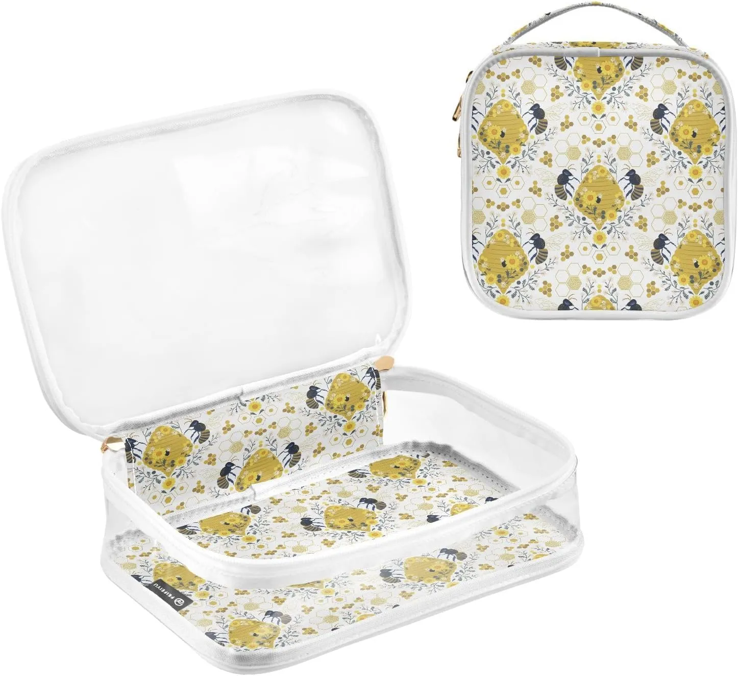 senya Toiletry Bags Bee Hive Honeycomb Daisy Flower, Clear Makeup Organizing Bag for Women Men, Waterproof Makeup Bag Travel Cosmetic Bags for Bathroom, Business, Vacation - 2 Pack