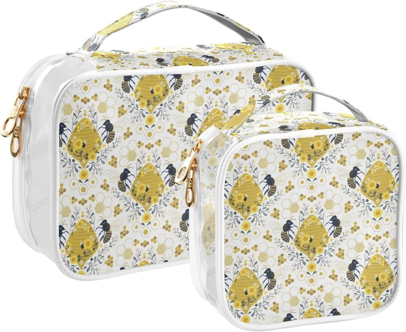 senya Toiletry Bags Bee Hive Honeycomb Daisy Flower, Clear Makeup Organizing Bag for Women Men, Waterproof Makeup Bag Travel Cosmetic Bags for Bathroom, Business, Vacation - 2 Pack