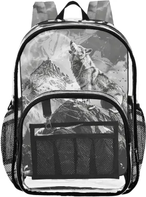 senya Transparent School Bag Wolf Roars Travel Backpack With Water-Resistant PVC Plastic Clear Bagpack