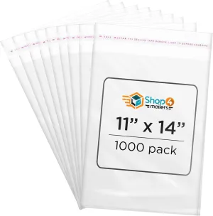 Shop4Mailers 11x14 inches Cellophane Clear Resealable Self Seal Bags for Party Favors, Treat, Presents, Documents, Portraits, Photos, Clothes, Bedding Sheets (1000 Pack)