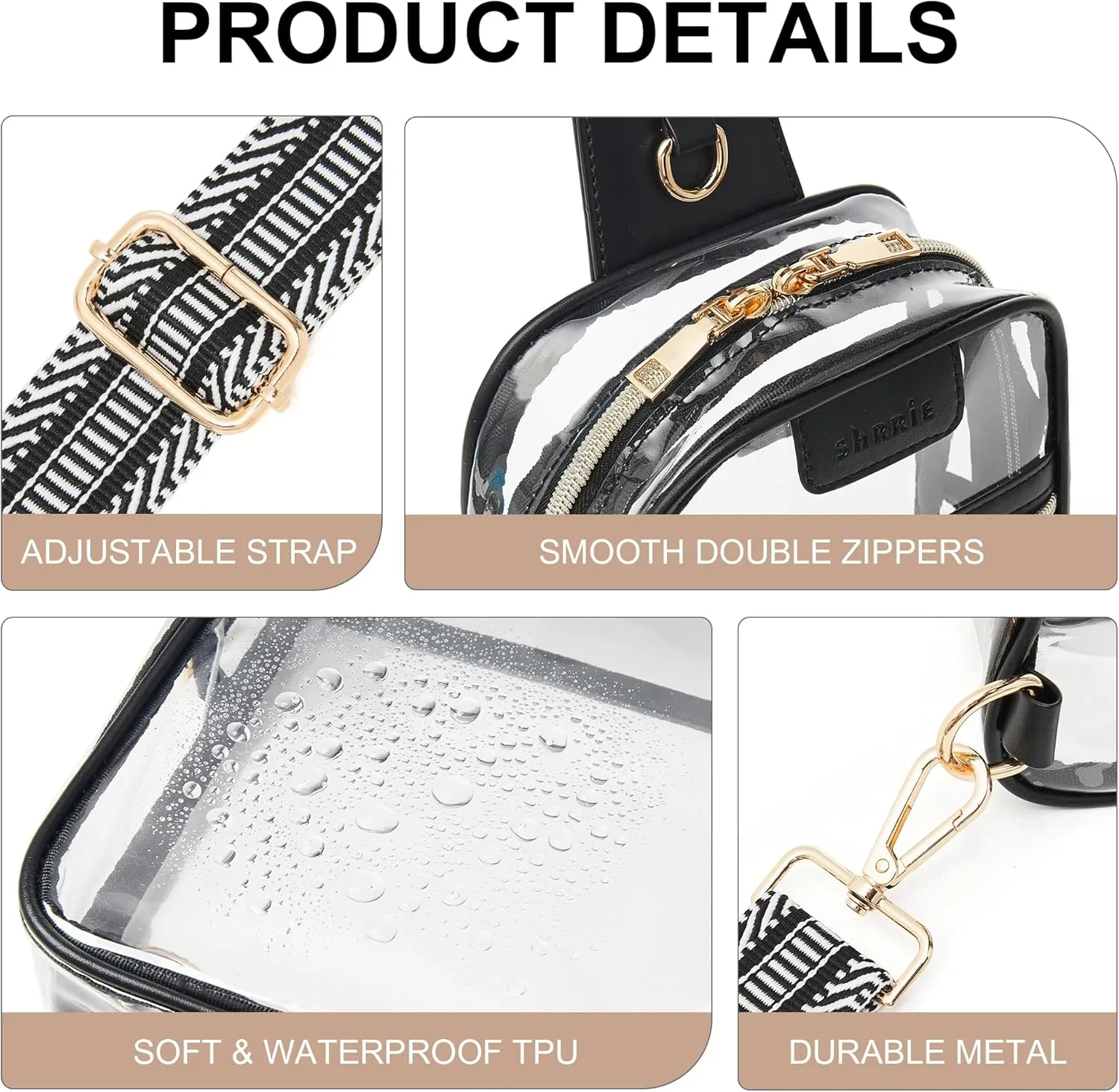 Shrrie Clear Bag for Stadium Events Transparent Crossbody Bag Clear Purse for Women&Men-Stadium Approved, Concerts&Sports