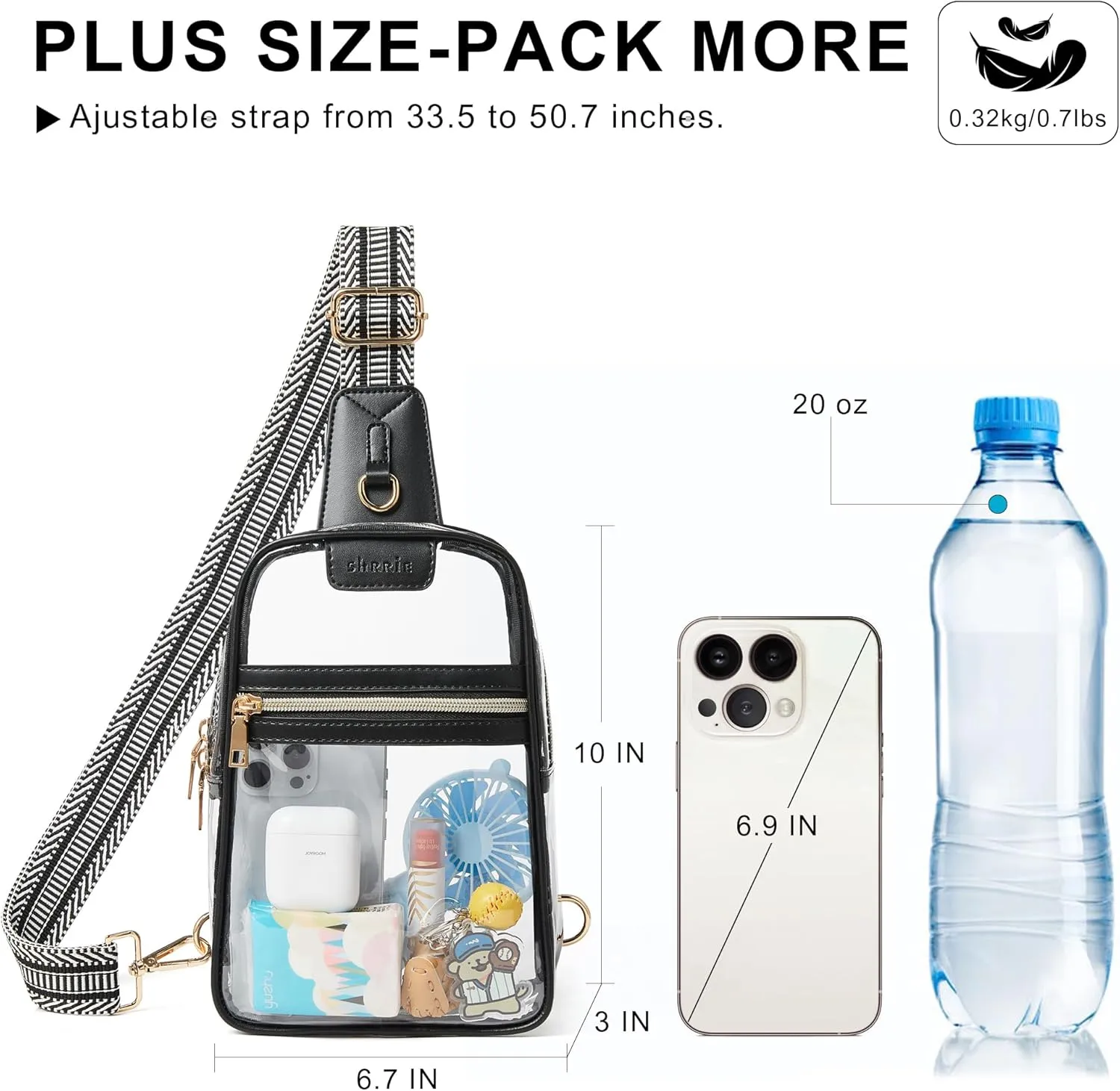 Shrrie Clear Bag for Stadium Events Transparent Crossbody Bag Clear Purse for Women&Men-Stadium Approved, Concerts&Sports