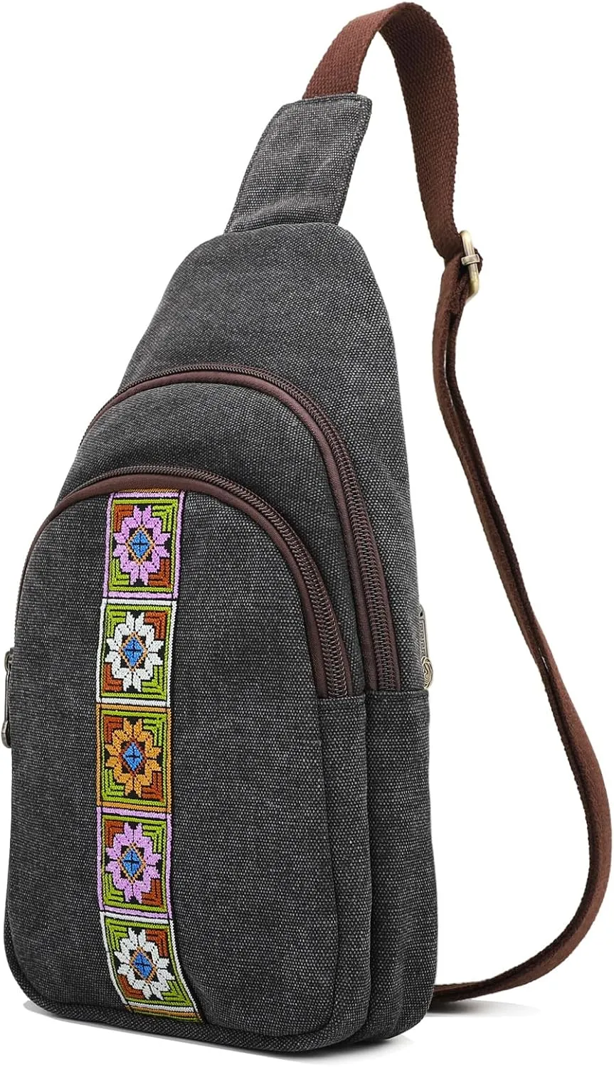 SILKAREA Canvas Sling Bag for Wome Crossbody Purse Small Sling Backpack Purse Travel Hiking Chest Bag Daypack