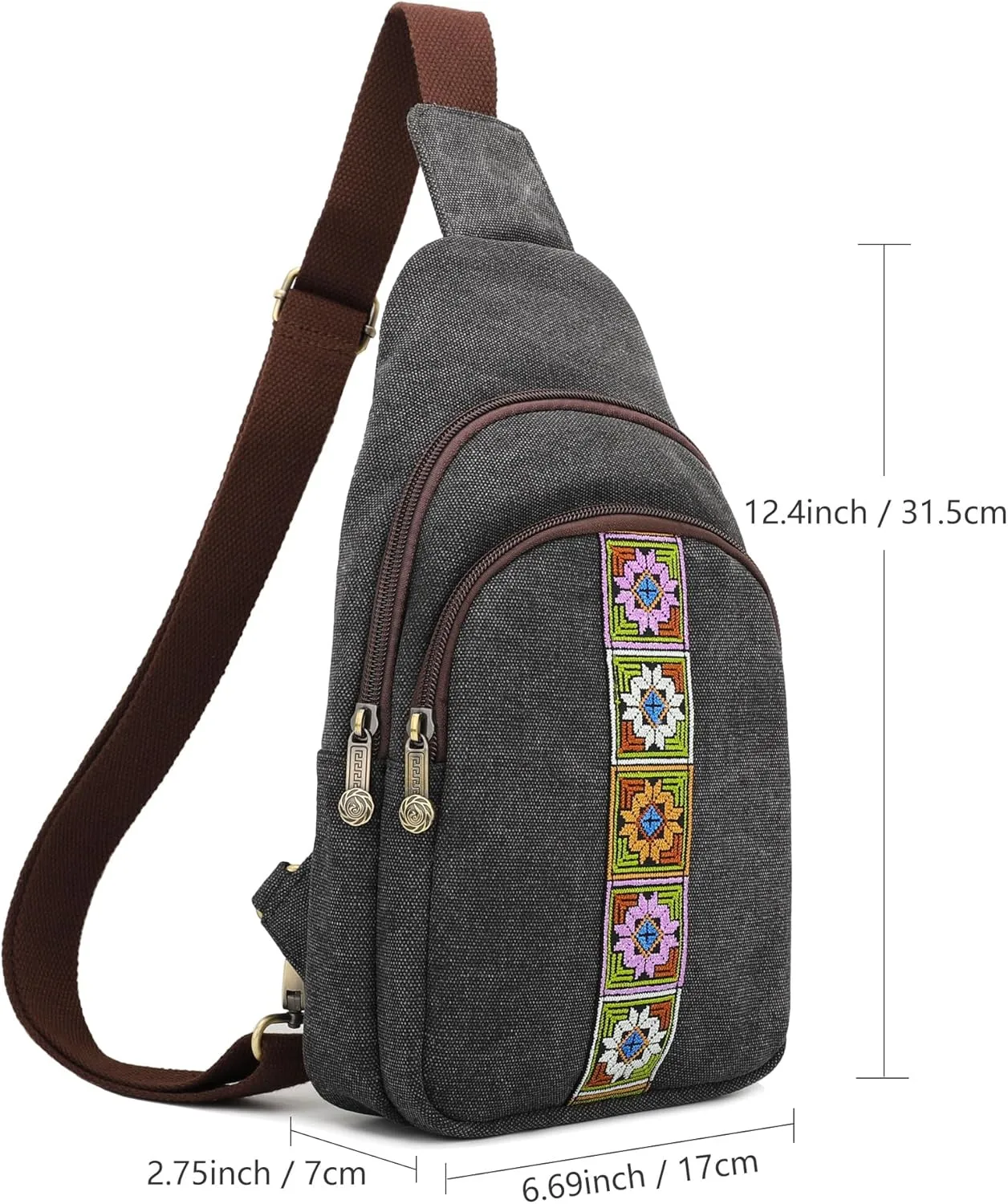 SILKAREA Canvas Sling Bag for Wome Crossbody Purse Small Sling Backpack Purse Travel Hiking Chest Bag Daypack