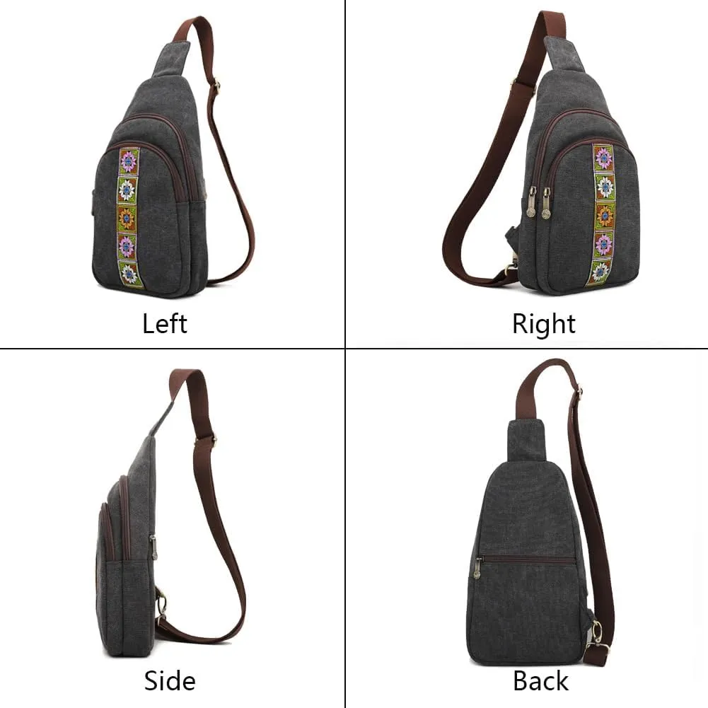 SILKAREA Canvas Sling Bag for Wome Crossbody Purse Small Sling Backpack Purse Travel Hiking Chest Bag Daypack