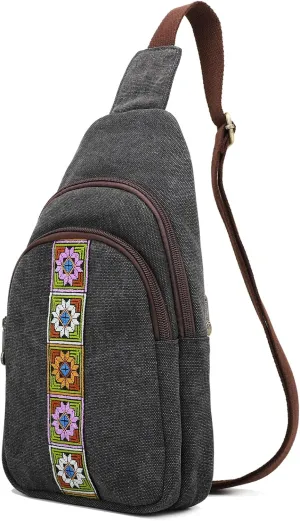 SILKAREA Canvas Sling Bag for Wome Crossbody Purse Small Sling Backpack Purse Travel Hiking Chest Bag Daypack