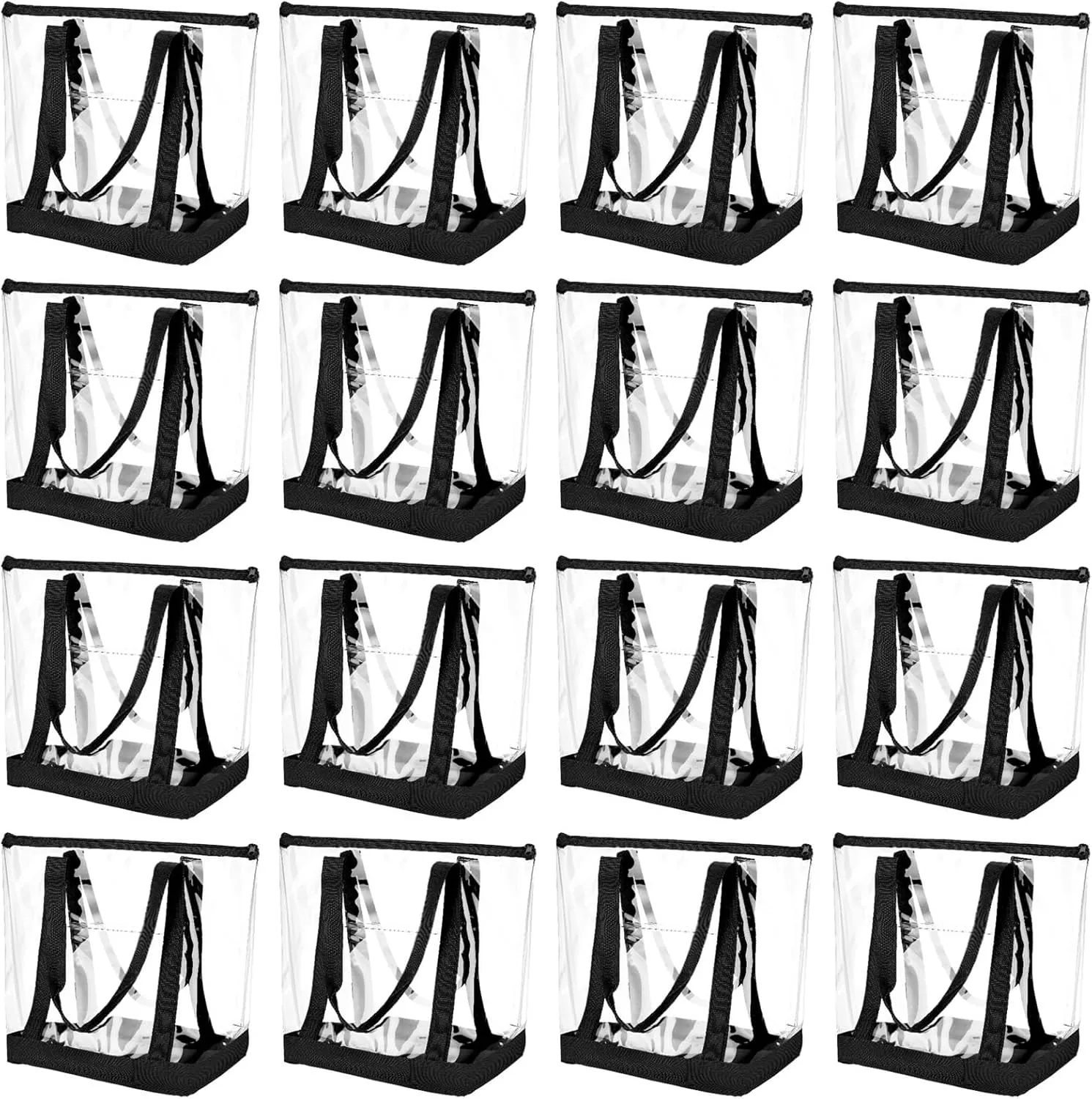 Silkfly 16 Pieces Clear Tote Bags Bulk, PVC Shoulder Handbag, Security Approved See Through Bag with Zipper Closure for Work