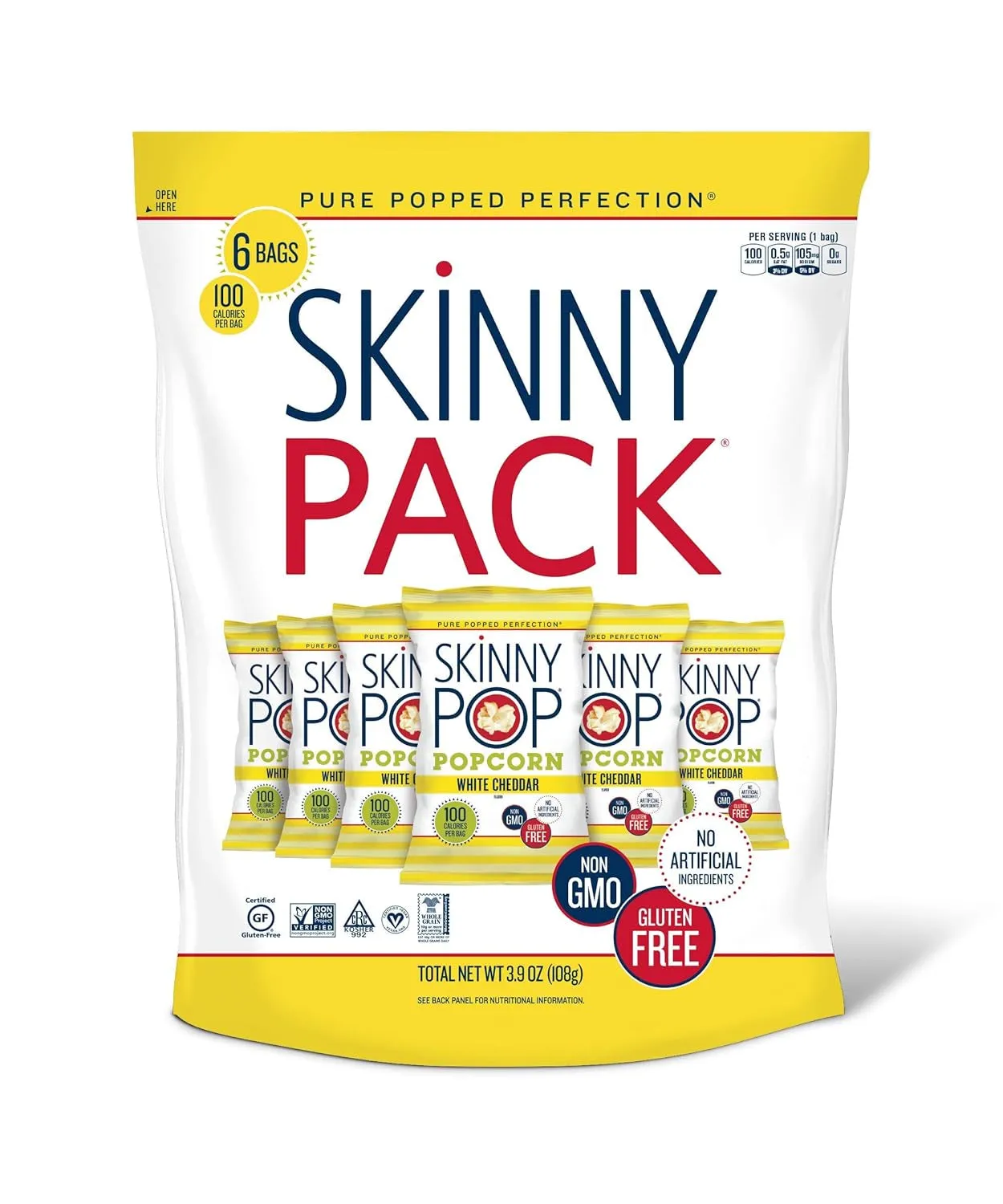 Skinnypop Original Popcorn, 4.4Oz Grocery Size Bags, Skinny Pop, Healthy Popcorn Snacks, Gluten Free