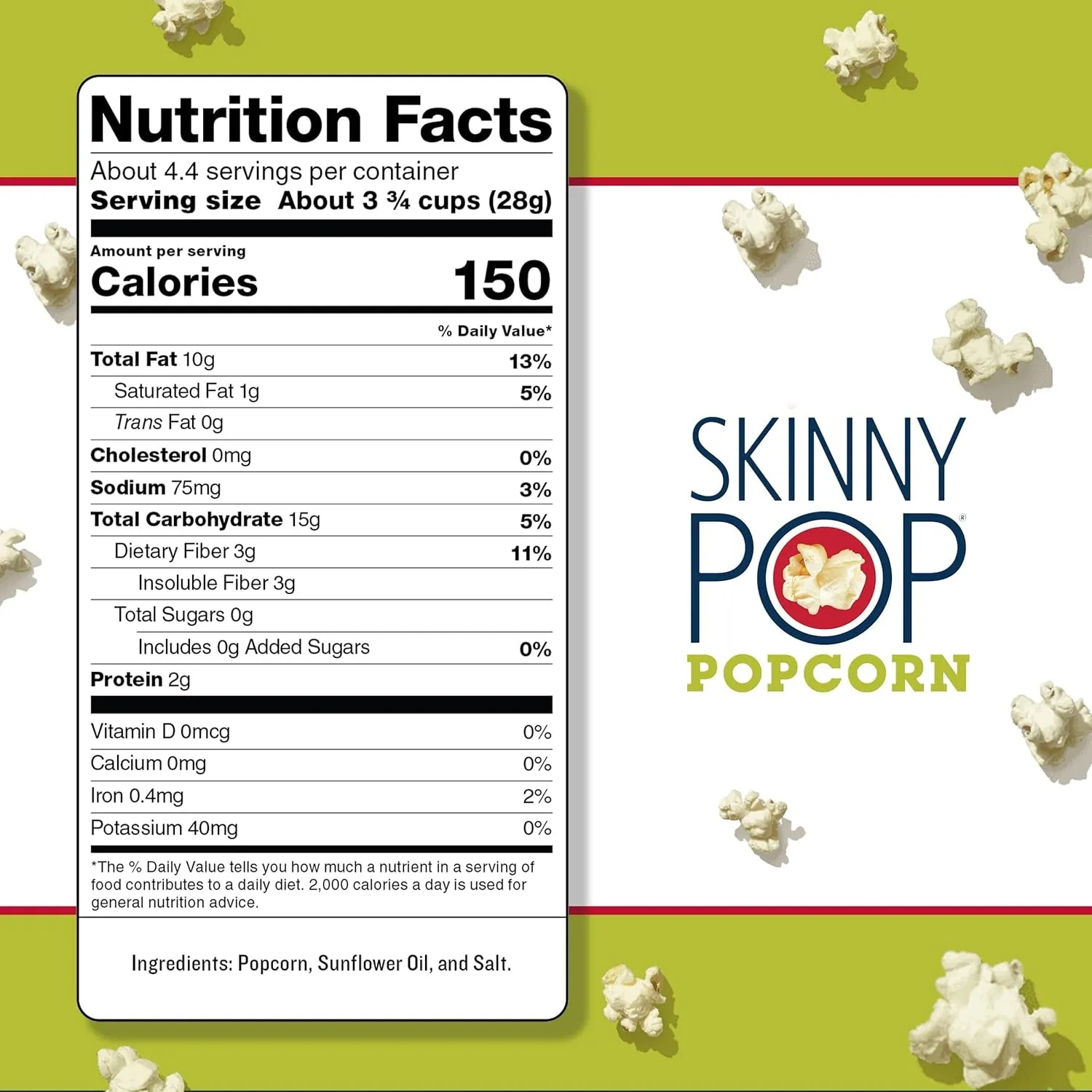 Skinnypop Original Popcorn, 4.4Oz Grocery Size Bags, Skinny Pop, Healthy Popcorn Snacks, Gluten Free