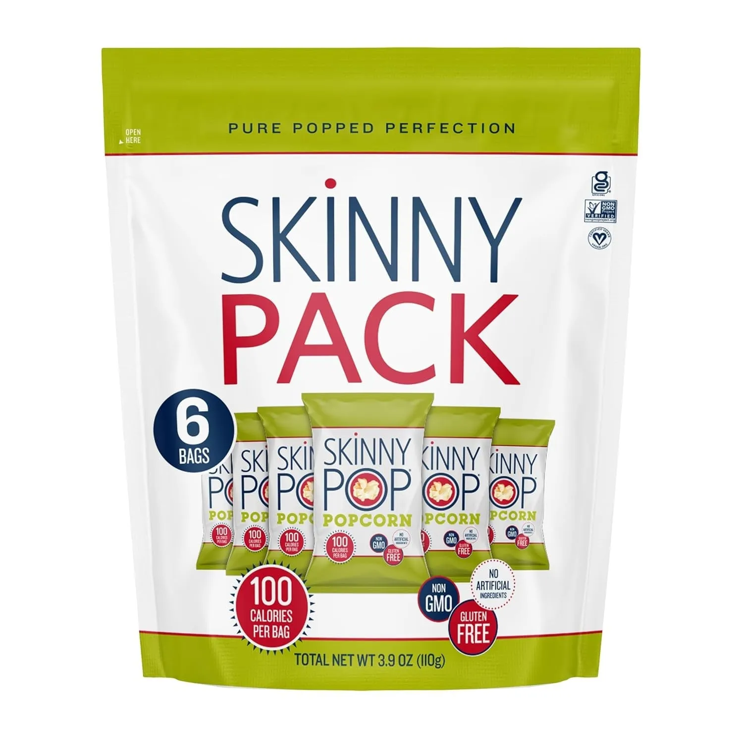 Skinnypop Original Popcorn, 4.4Oz Grocery Size Bags, Skinny Pop, Healthy Popcorn Snacks, Gluten Free