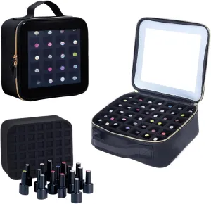 Small Clear Nail Polish Organizer Storage Box Hold 42 Bottles (15 ml/0.51 floz) PU Leather Portable Cosmetic Bag with Removable Partition