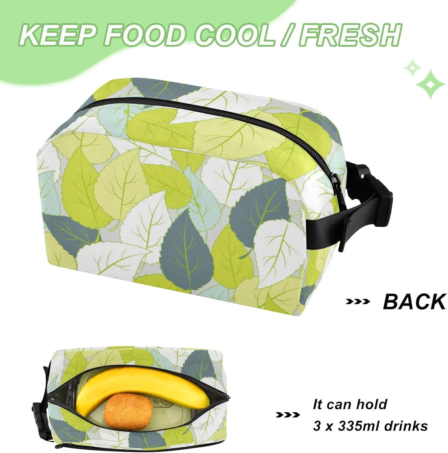 Small Lunch Box for Women Men Kids Small Insulated Lunch Snack Bag Leakproof Cooler Tote Bag for Work Travel Picnic Green Leaves Vitality