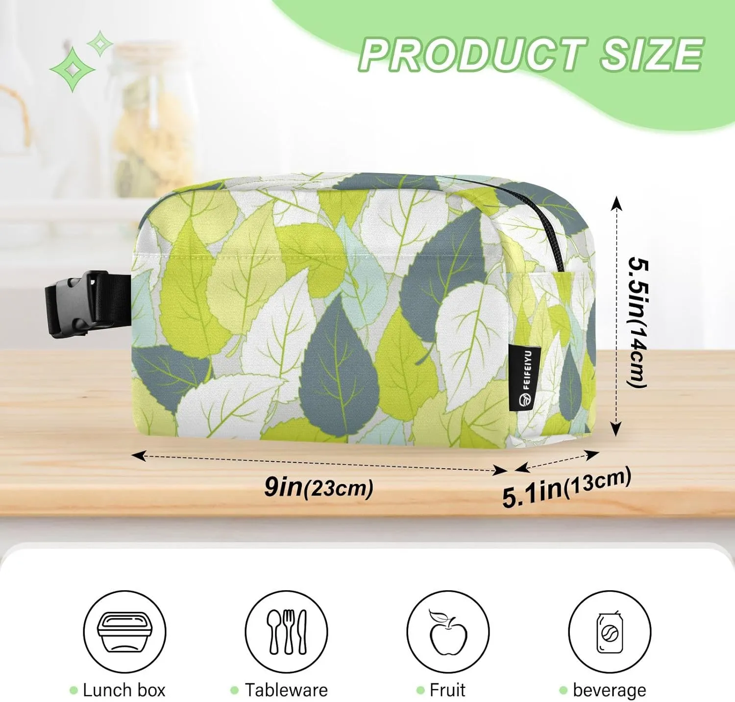 Small Lunch Box for Women Men Kids Small Insulated Lunch Snack Bag Leakproof Cooler Tote Bag for Work Travel Picnic Green Leaves Vitality