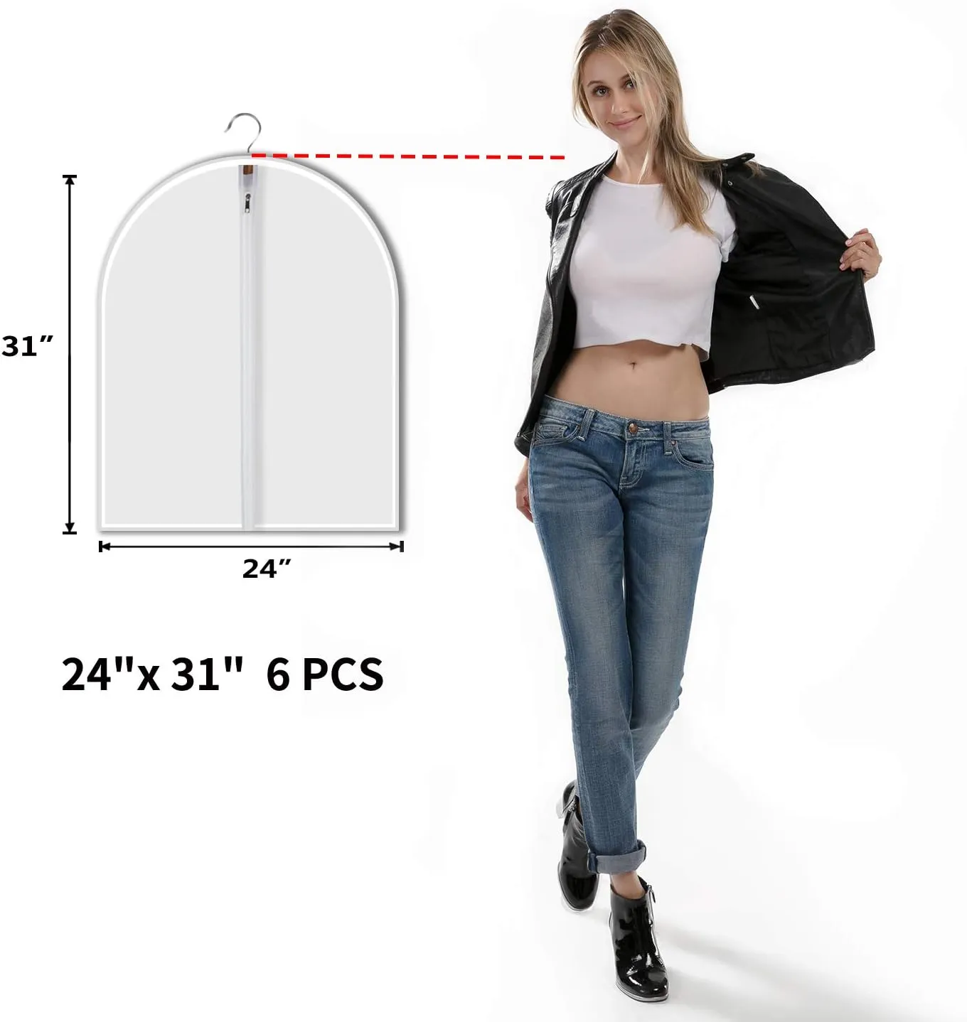 Small size Garment Bags - Set of 6 translucent 31 inch Hanging Clothing Bags with Cedar Balls, for Boy girls’ Sweater, hoodies, Shorts