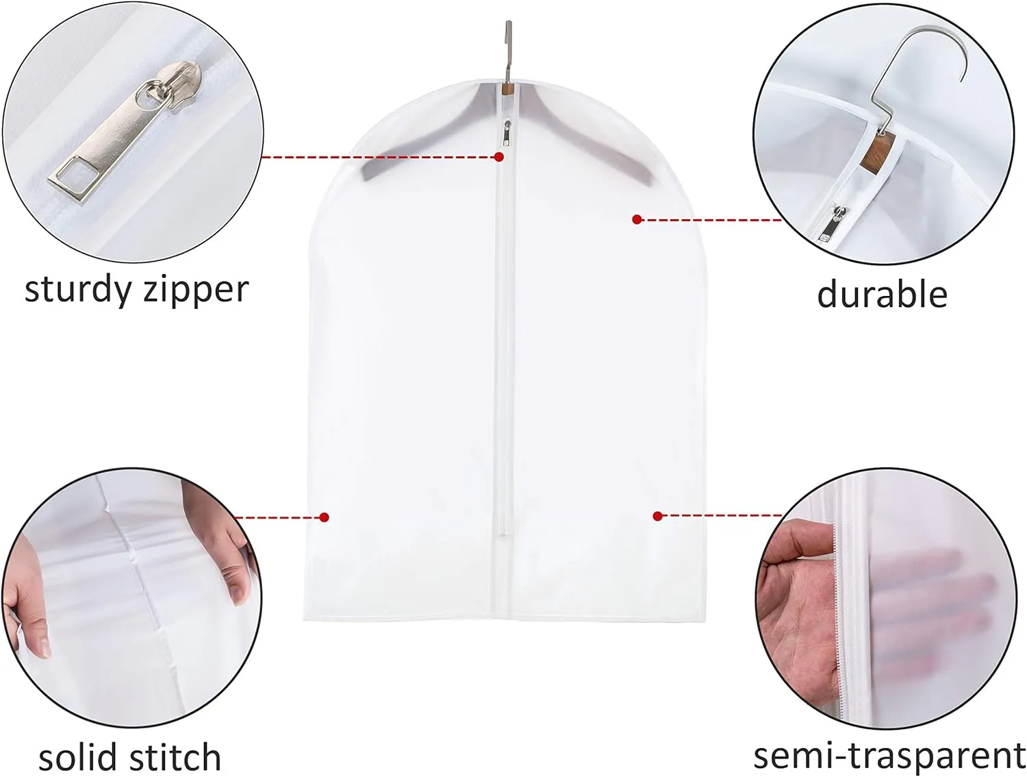 Small size Garment Bags - Set of 6 translucent 31 inch Hanging Clothing Bags with Cedar Balls, for Boy girls’ Sweater, hoodies, Shorts