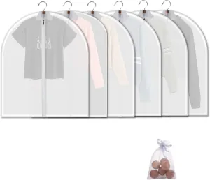 Small size Garment Bags - Set of 6 translucent 31 inch Hanging Clothing Bags with Cedar Balls, for Boy girls’ Sweater, hoodies, Shorts