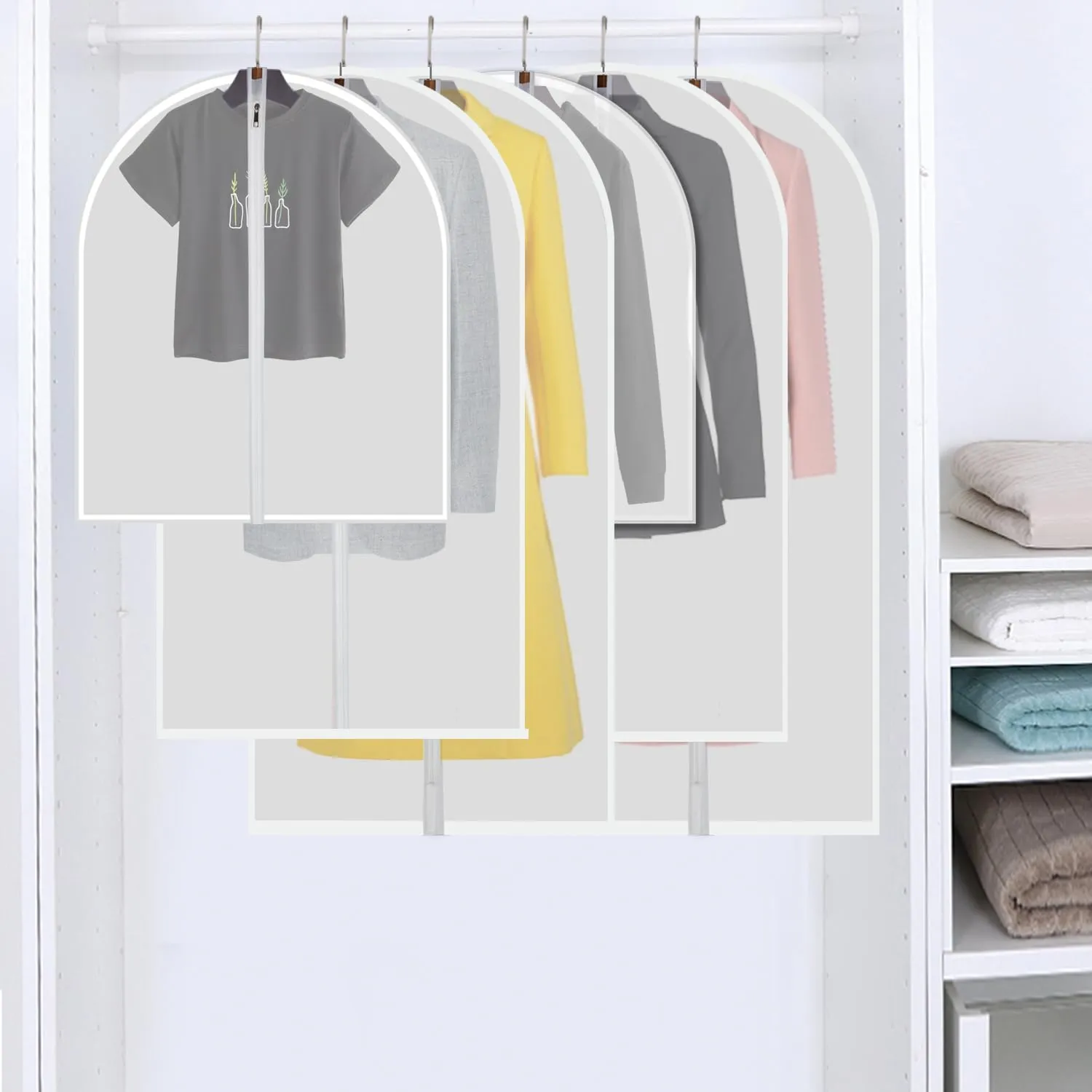 Small size Garment Bags - Set of 6 translucent 31 inch Hanging Clothing Bags with Cedar Balls, for Boy girls’ Sweater, hoodies, Shorts