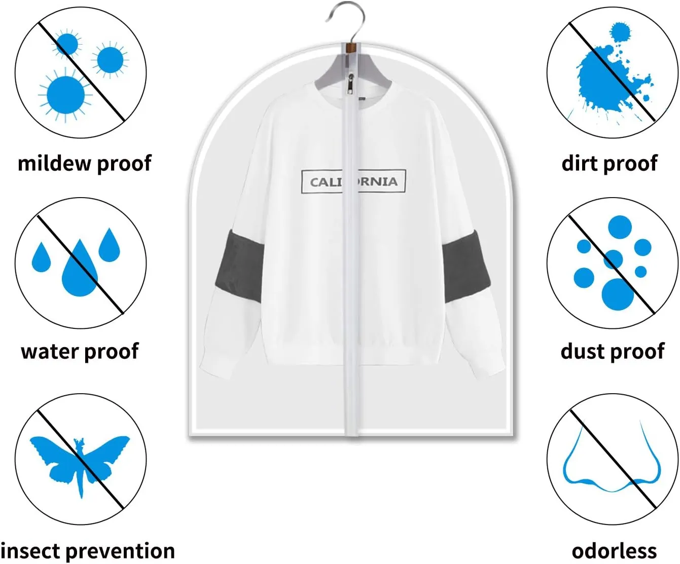 Small size Garment Bags - Set of 6 translucent 31 inch Hanging Clothing Bags with Cedar Balls, for Boy girls’ Sweater, hoodies, Shorts