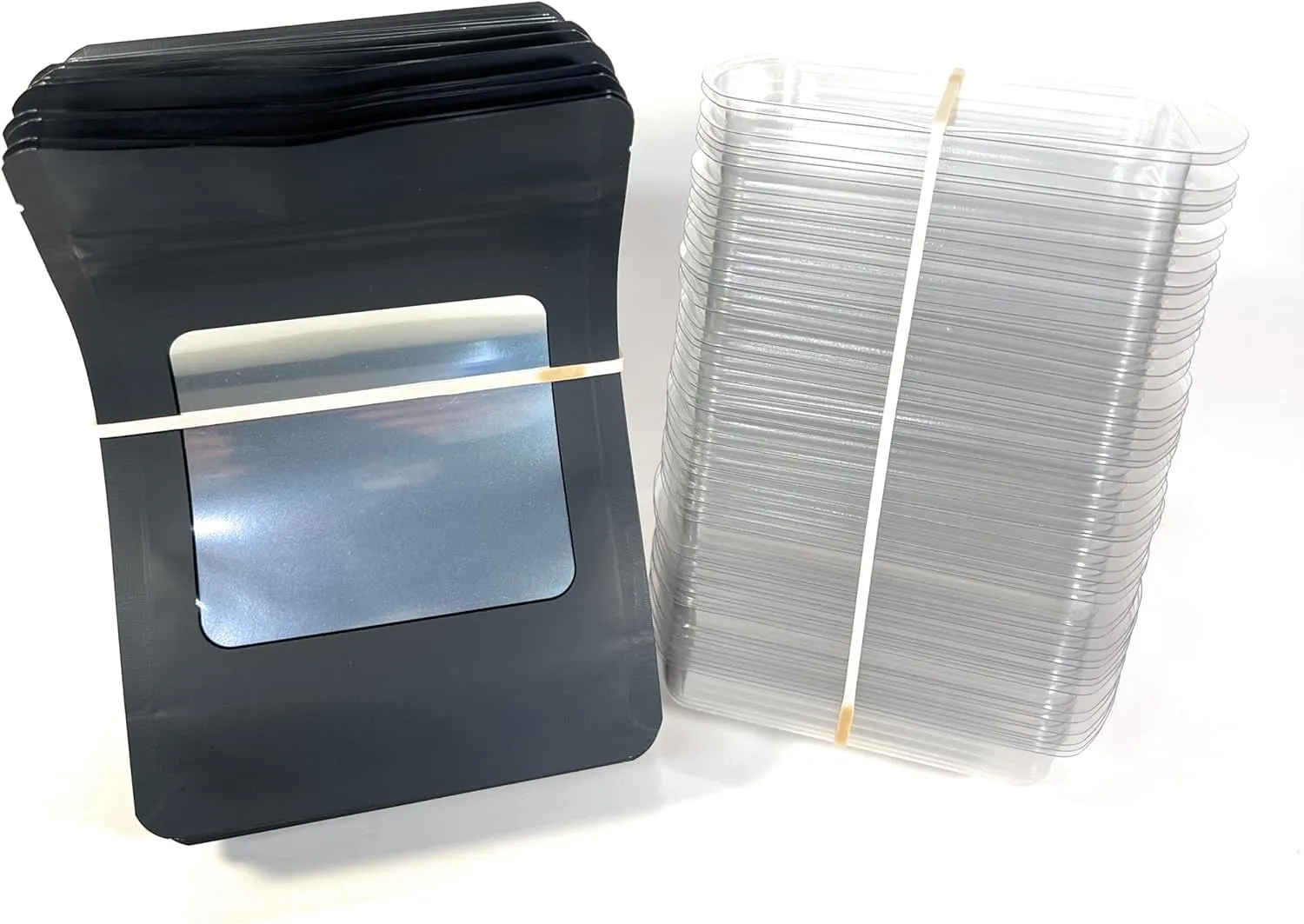 Smell Proof Odor Free Mylar TRAYBAGS (50 pack) Stand Up Foil Pouch, Strong Reusable Zip Seal, 4 Mil Thick. ROYPACK (Matte Black w Window, Large)