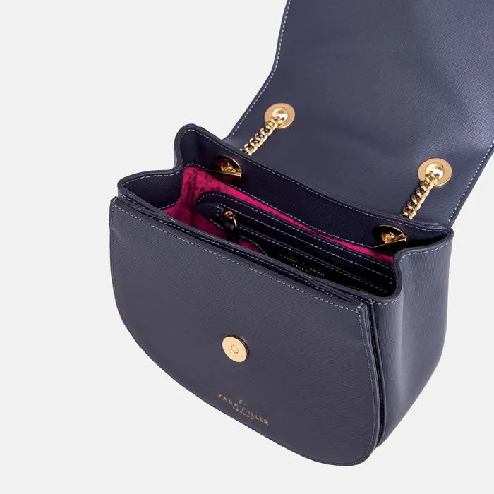 Smokey Blue Birds Gold Chain Crossbody Bag