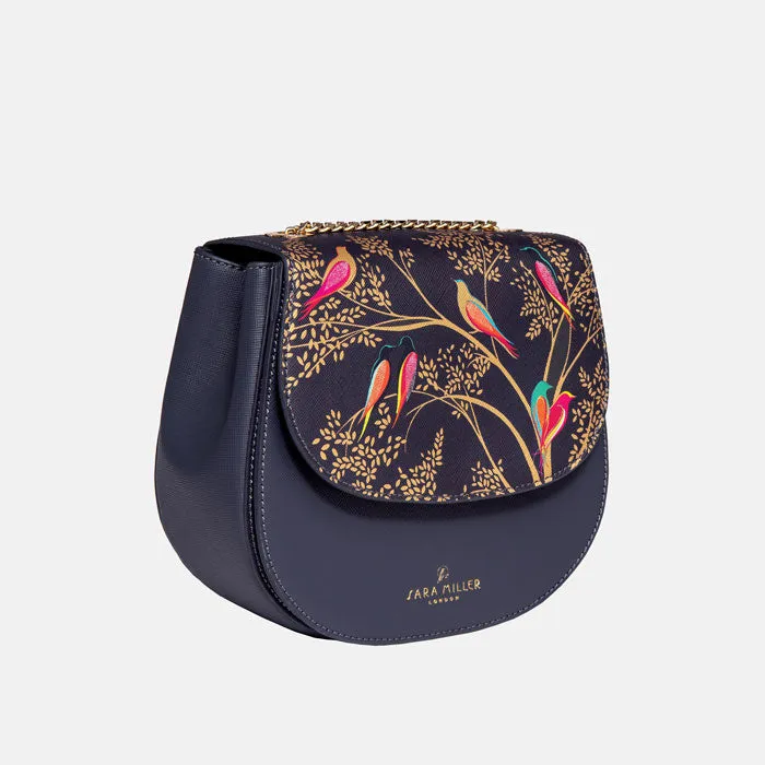 Smokey Blue Birds Gold Chain Crossbody Bag
