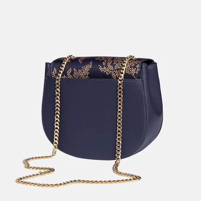 Smokey Blue Birds Gold Chain Crossbody Bag
