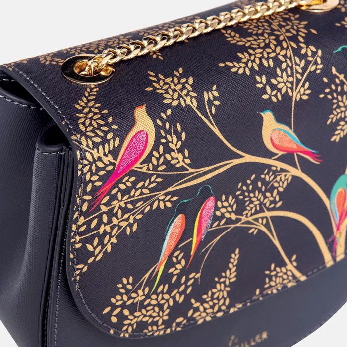 Smokey Blue Birds Gold Chain Crossbody Bag