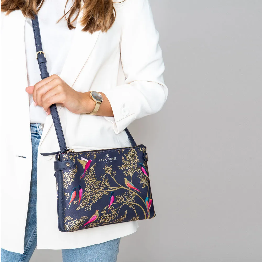 Smokey Blue Birds Zip Top Crossbody