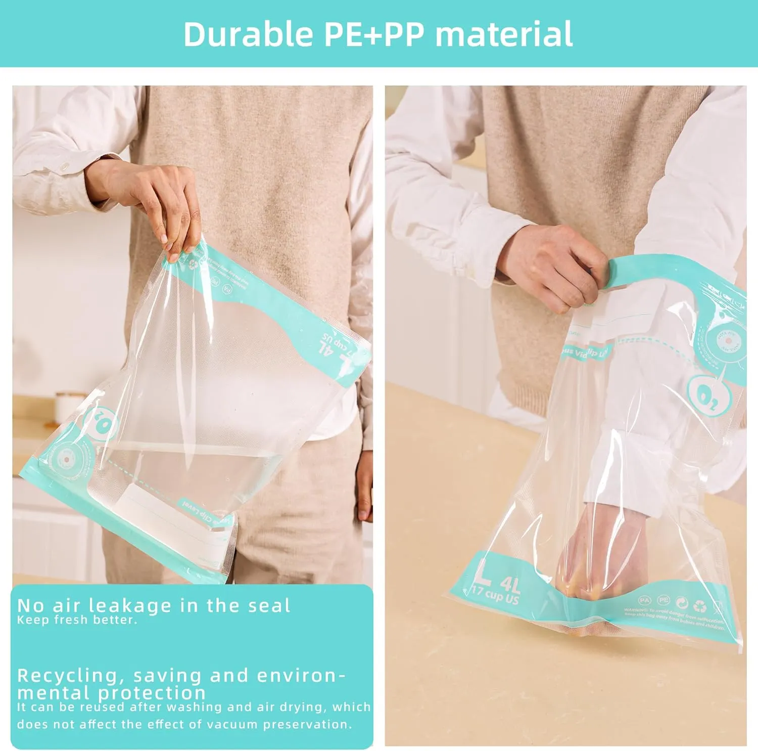 Sous Vide Bags Reusable, 20 PCS BPA Free Food Vacuum Sealer Bags, Double-sided 20C, Vacuum Zipper Bags for Sous Vide Cooking, 20pcs food storage bags & 4 Seal Clips (7.9x 11.8 Inch)