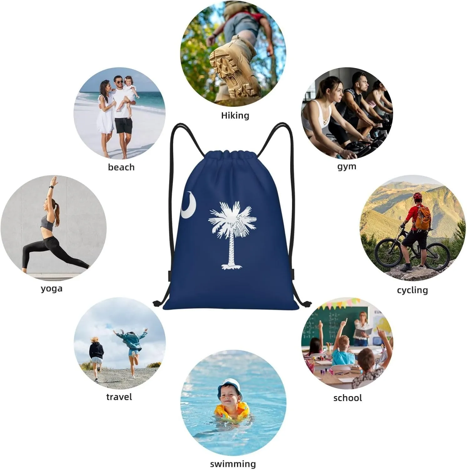 South Carolina Flag print Drawstring Backpack Bags Sack Cinch Tote Sport Storage Polyester Bag for Gym Traveling