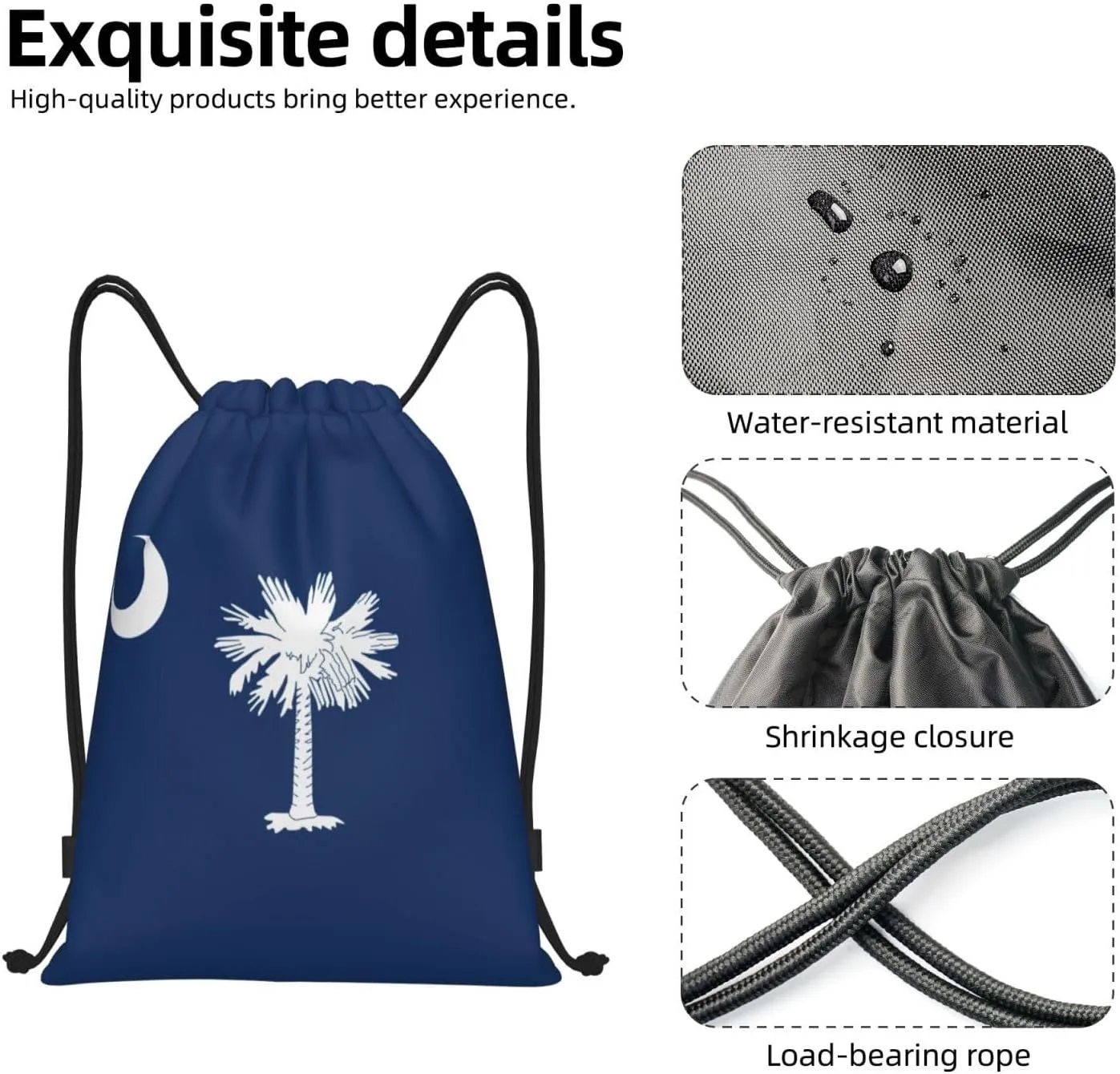South Carolina Flag print Drawstring Backpack Bags Sack Cinch Tote Sport Storage Polyester Bag for Gym Traveling