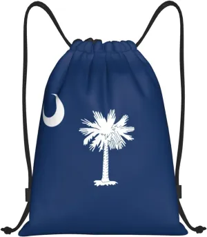 South Carolina Flag print Drawstring Backpack Bags Sack Cinch Tote Sport Storage Polyester Bag for Gym Traveling
