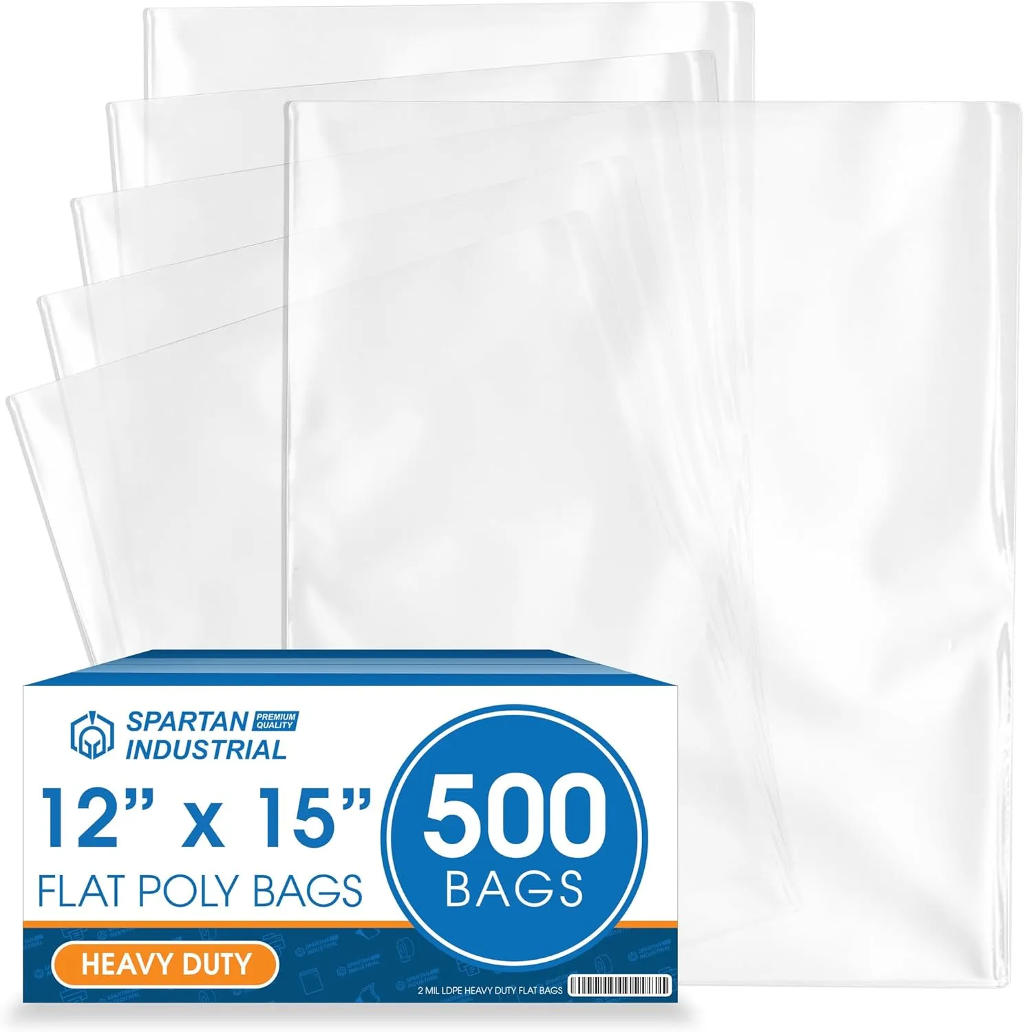 Spartan Industrial - 12” X 15” (500 Count) 2 Mil Heavy Duty Flat Open End Clear Plastic Poly Bags - For Packaging Electronics, Documents, Sweaters (Bags DO NOT Have Seal & DO NOT Have Prints)