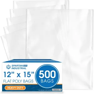Spartan Industrial - 12” X 15” (500 Count) 2 Mil Heavy Duty Flat Open End Clear Plastic Poly Bags - For Packaging Electronics, Documents, Sweaters (Bags DO NOT Have Seal & DO NOT Have Prints)