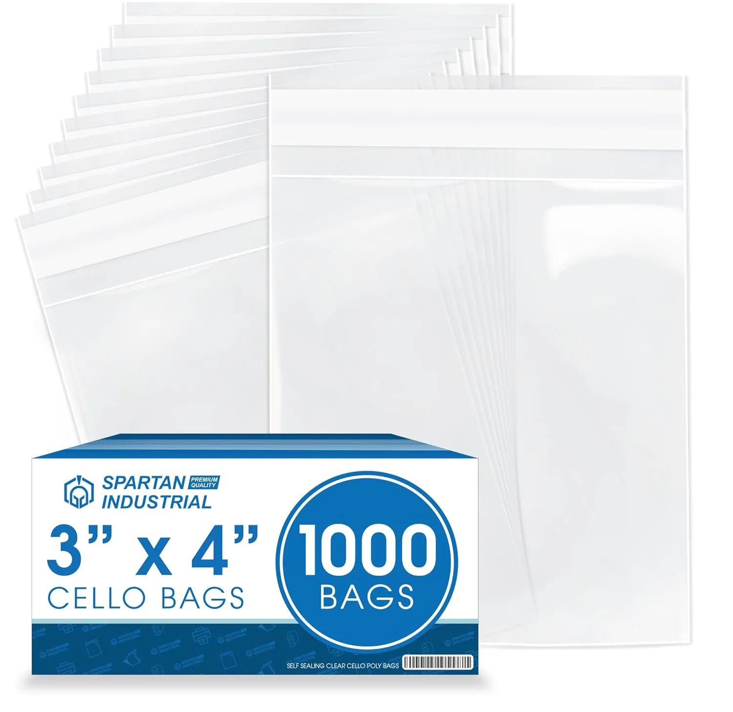 Spartan Industrial - 3" X 4" (1000 Count) Crystal Clear Resealable Cello Poly Bags for Jewelry, Treats, Party Favors - Self Seal & Reinforced