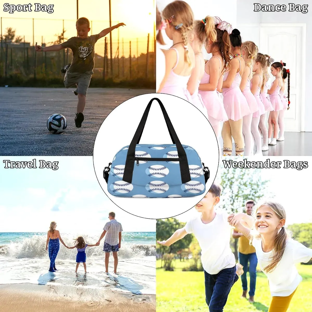 Sport Duffel Bag Baseballs Print Kids Gym Bag Weekender Overnight Bags for Boys Girls Teens Carry On Workout Travel Bag