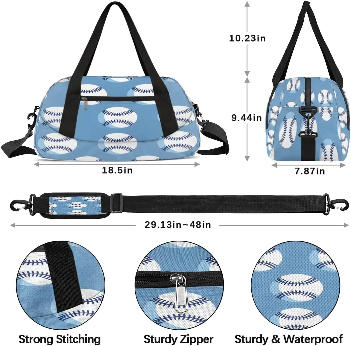 Sport Duffel Bag Baseballs Print Kids Gym Bag Weekender Overnight Bags for Boys Girls Teens Carry On Workout Travel Bag