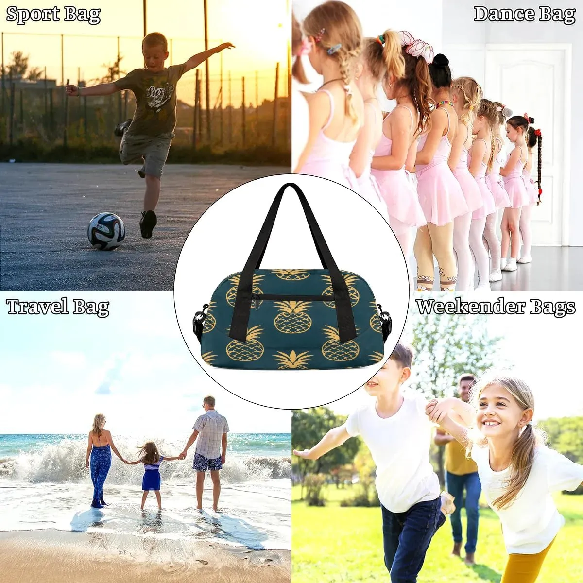 Sport Duffel Bag Cute Pineapples Print Kids Gym Bag Weekender Overnight Bags for Boys Girls Teens Carry On Workout Travel Bag